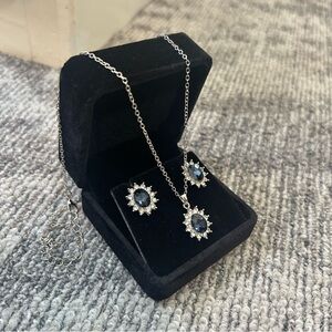 Sapphire Crystal Star Burst Pendant Elegant Silver Gemstone Jewelry Set✨